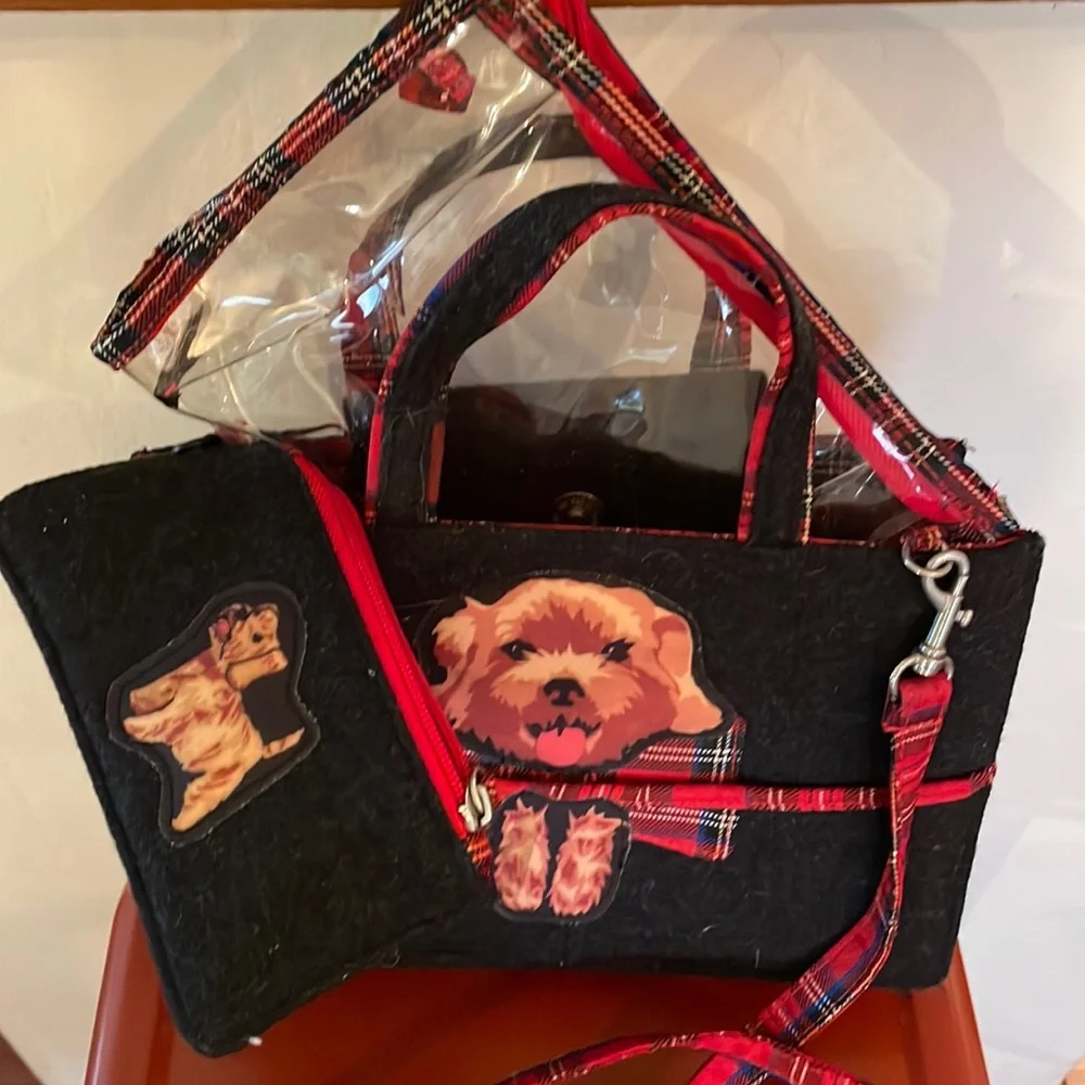 Cute puppy purse w/ coin purse and clear clutch included.